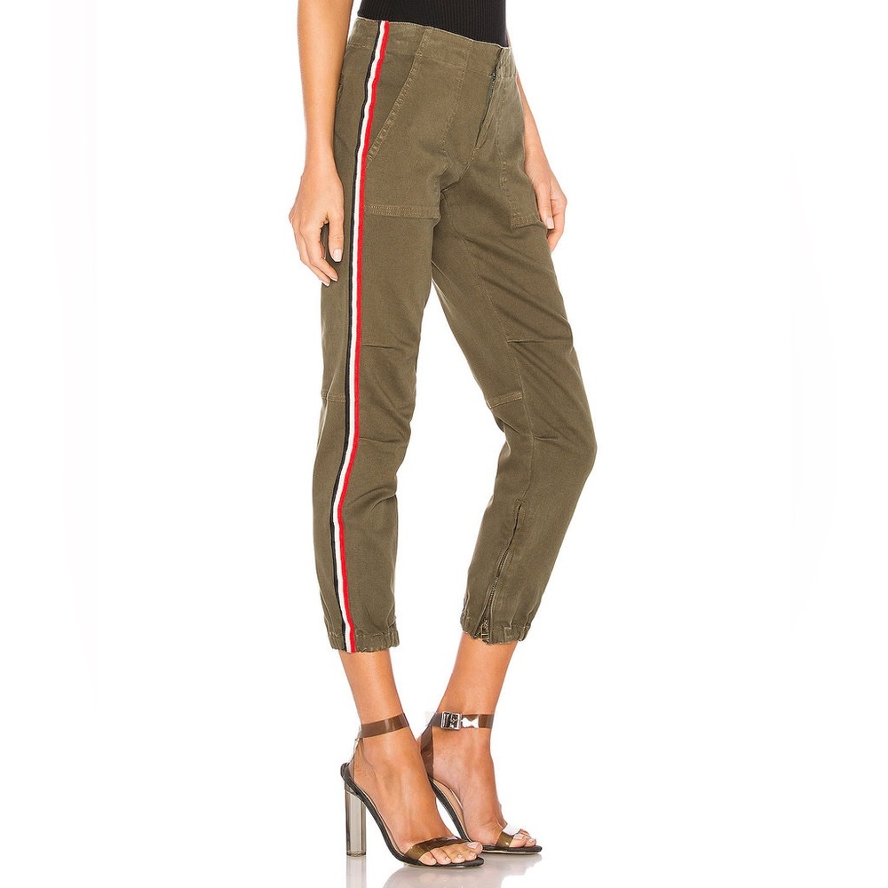 Pam & Gela Cargo Elastic Striped Hem Pant in Seaweed Green size 26